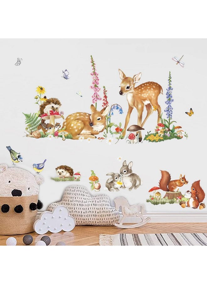 decalmile - decalmile Woodland Animal Wall Decals Deer Rabbit Squirrel Easter Wall Stickers Kids Bedroom Baby Nursery Wall Decor - Image 1