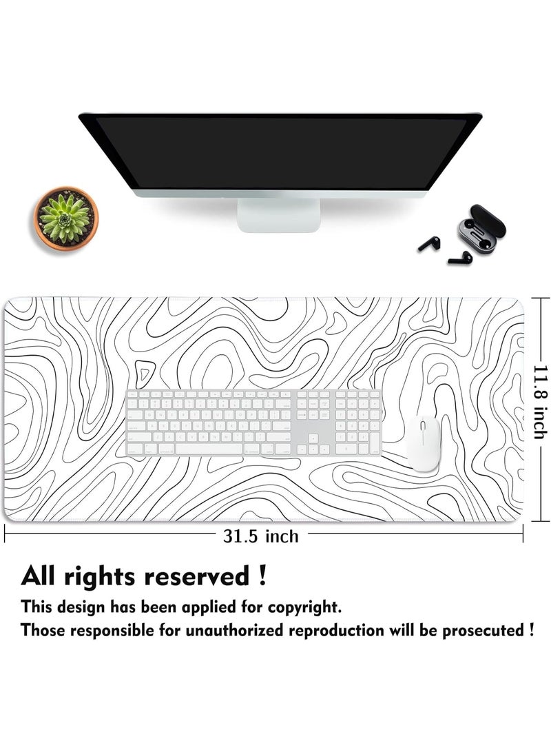 joyzzz Non-slip Gaming Mouse Pad With Stitched Edges, Abstract Black White Ink Liquid Waves Extended Gaming Mouse Pad Large with Non-Slip Base and Stitched Edge, Long Computer Keyboard Mouse Mat for Home Office Work  - Image 2