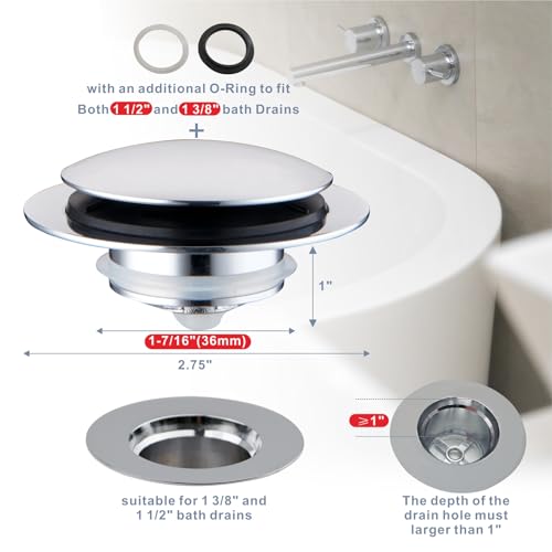 HIDROP Chrome Plated Universal Tub Dain Stopper, Hidrop Pop Up Bath Drain Tip Toe Bathtub Drain Stopper,Conversion Kit Assembly, Replaces Lift and Turn, Tip-Toe and Trip Lever drains for Tub, EZ Install - Image 2