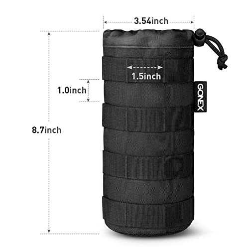 Gonex Tactical Military MOLLE Water Bottle Pouch, Drawstring Open Top & Mesh Bottom Travel Water Bottle Bag Tactical Hydration Carrier Black - Image 2