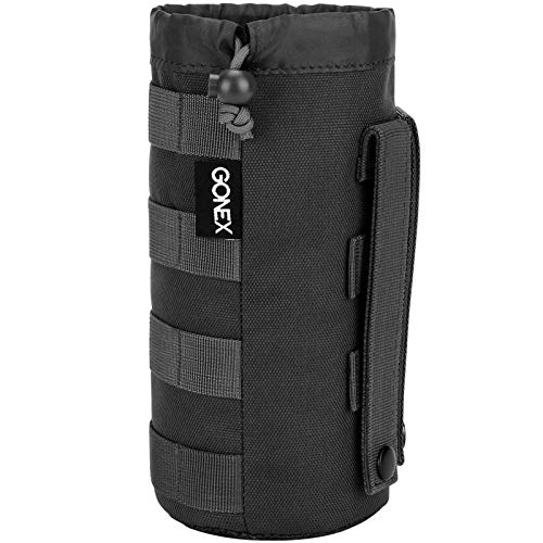 Gonex Tactical Military MOLLE Water Bottle Pouch, Drawstring Open Top & Mesh Bottom Travel Water Bottle Bag Tactical Hydration Carrier Black - Image 1