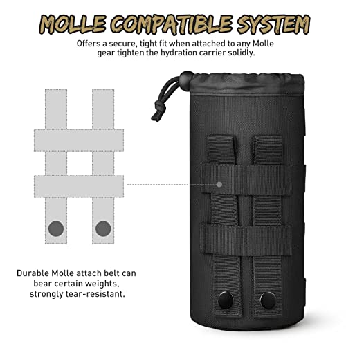 Gonex Tactical Military MOLLE Water Bottle Pouch, Drawstring Open Top & Mesh Bottom Travel Water Bottle Bag Tactical Hydration Carrier Black - Image 4