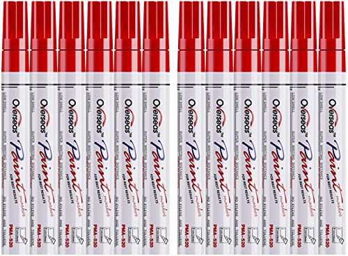 Lesun Red Paint Pens Markers 12 Pack Waterproof OilBased Paint Pen Set Quick Dry Permanent Markers for Metal Rock Painting Stone Ceramic Wood Fabric Plastic Canvas Glass Mugs Tires - Image 1