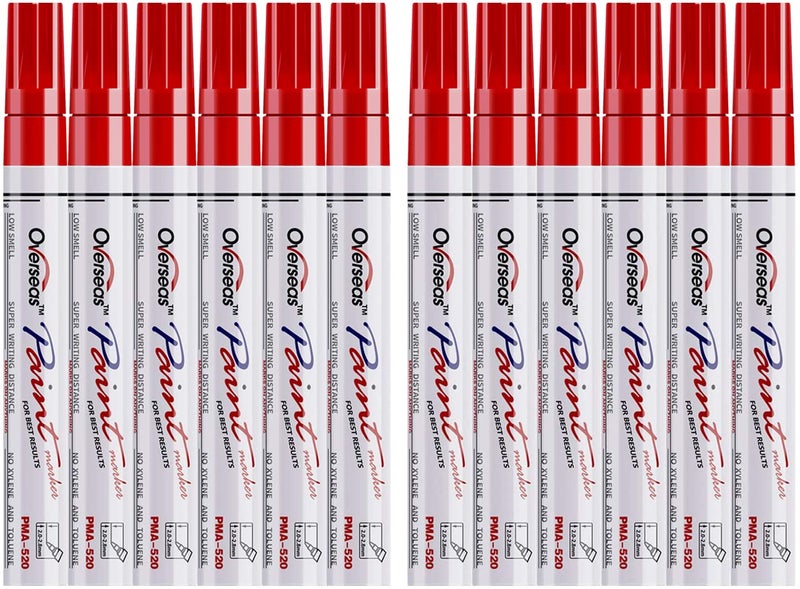 Lesun Red Paint Pens Markers 12 Pack Waterproof OilBased Paint Pen Set Quick Dry Permanent Markers for Metal Rock Painting Stone Ceramic Wood Fabric Plastic Canvas Glass Mugs Tires - Image 3