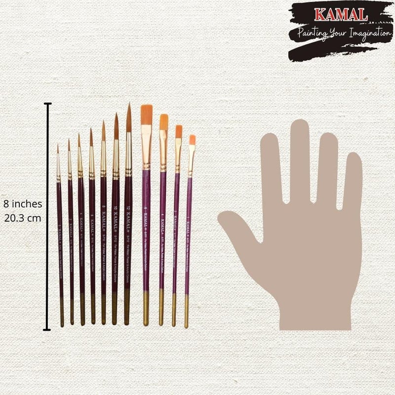 Kamal مجموعة فرش الرسم كمال® بجودة الفنان من شعر تاكلون الذهبي، مجموعة دائرية من 7 قطع ومجموعة مسطحة من 4 قطع… - Image 5