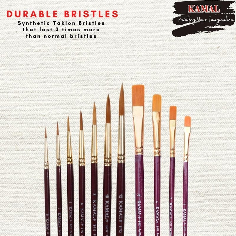 Kamal مجموعة فرش الرسم كمال® بجودة الفنان من شعر تاكلون الذهبي، مجموعة دائرية من 7 قطع ومجموعة مسطحة من 4 قطع… - Image 3