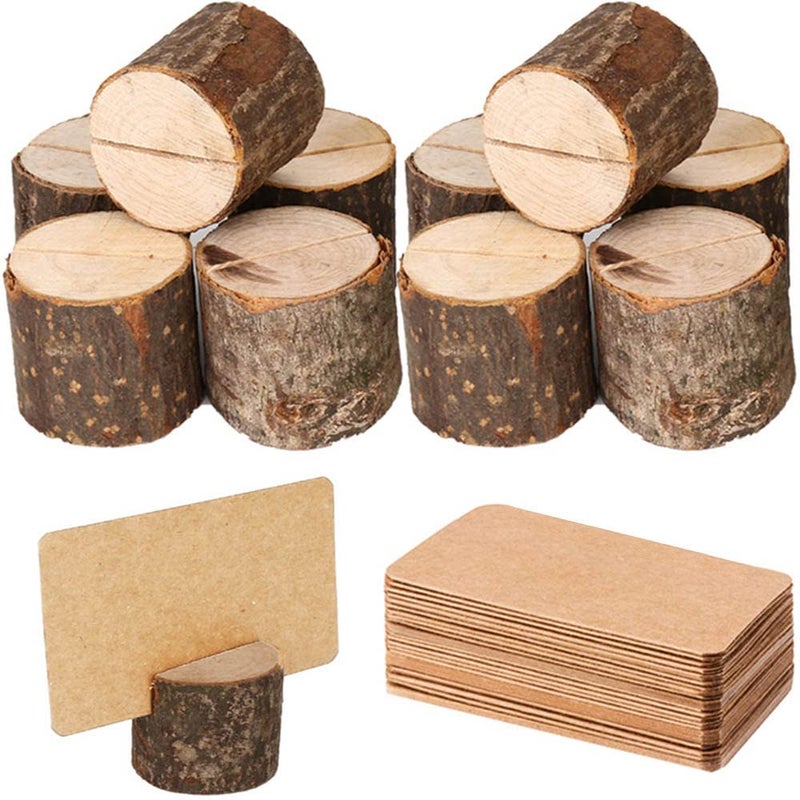 Toncoo Toncoo Wood Place Card Holders 10Pcs Premium Rustic Table Number Holders and 20Pcs Kraft Table Place Cards Wood Photo Holders Ideal for Wedding Party Table Name and More 