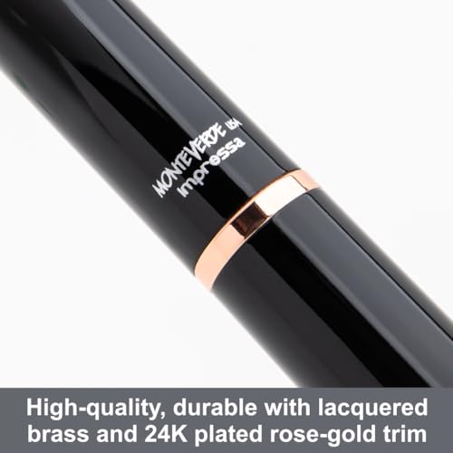 Monteverde USA Impressa Rollerball Pen Black with 18 Karat Rose Gold Trim Refillable Smooth Writing Pen - Image 3