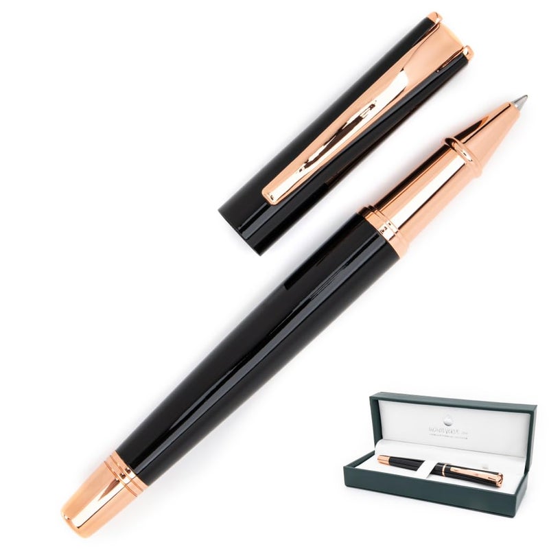 Monteverde USA Impressa Rollerball Pen Black with 18 Karat Rose Gold Trim Refillable Smooth Writing Pen - Image 2