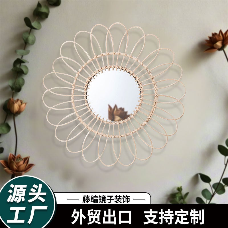 Nordic Rattan Mirror Homestay Wall Wall Hanging Dressing Mirror Hand-Woven Pographic Art Shooting Decorative Mirror - Image 2