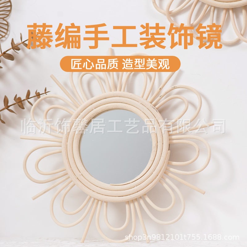 Nordic Rattan Mirror Homestay Wall Wall Hanging Dressing Mirror Hand-Woven Pographic Art Shooting Decorative Mirror - Image 3