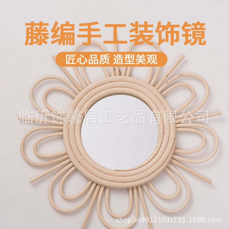Nordic Rattan Mirror Homestay Wall Wall Hanging Dressing Mirror Hand-Woven Pographic Art Shooting Decorative Mirror - Image 4