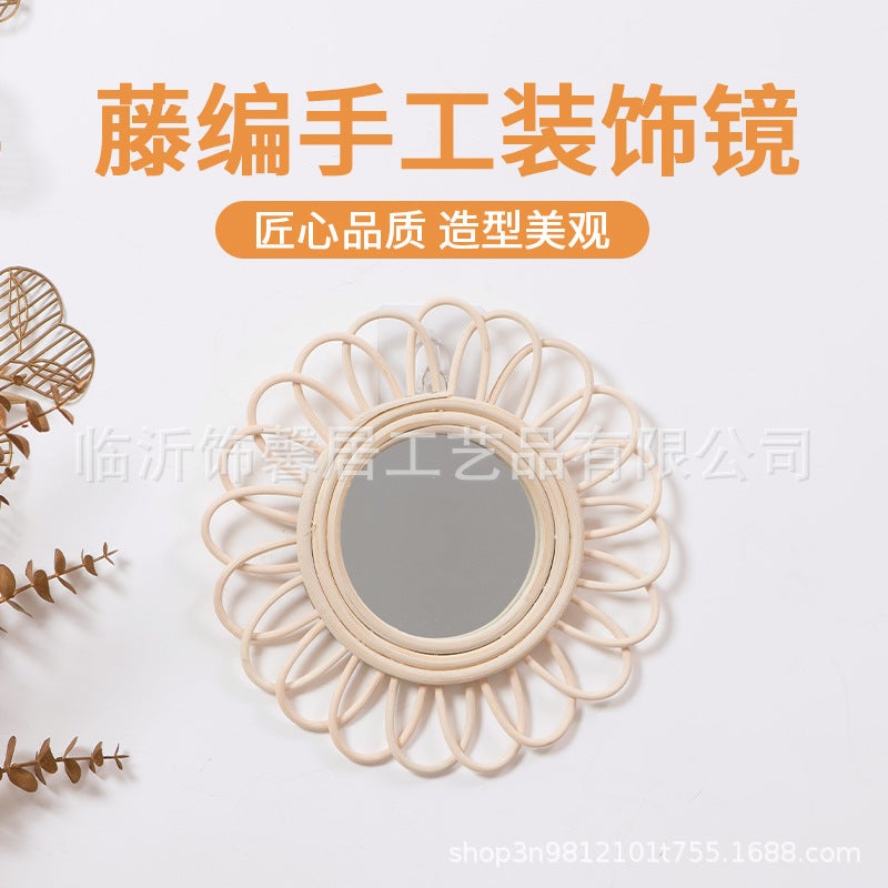 Nordic Rattan Mirror Homestay Wall Wall Hanging Dressing Mirror Hand-Woven Pographic Art Shooting Decorative Mirror - Image 5