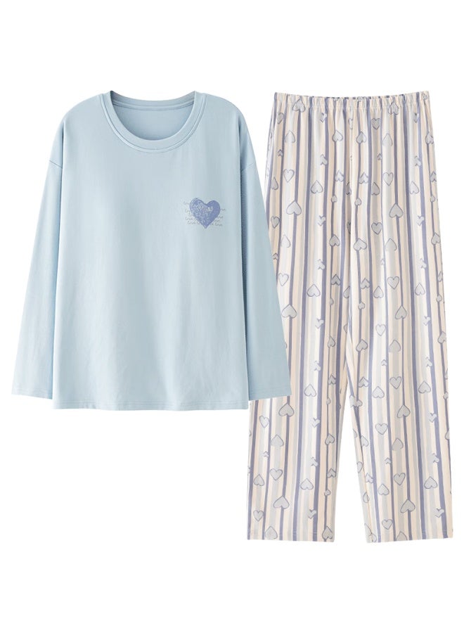 Joae 100% Cotton Women's Long Sleeve Pullover Pajama Set Blue 2XL - Image 2