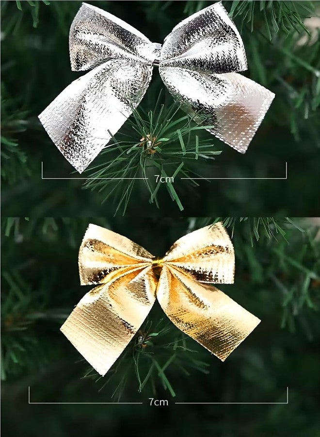 ENLAYER 4 Pieces Christmas Wire Wreath Frame(14Inch),ENLAYER Metal Frame Dark Green Round Wreath with 12 Golden Bow Tie,12 Silver Bow Tie, 100 Lengths of 5.9-Inch Gauge Paddle Wire for Crafts - Image 4