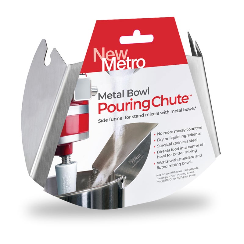 New Metro Design New Metro Design PC10 Pouring Chute Compatible with KitchenAid Stand Mixer with Stainless Steel Bowl Silver 
