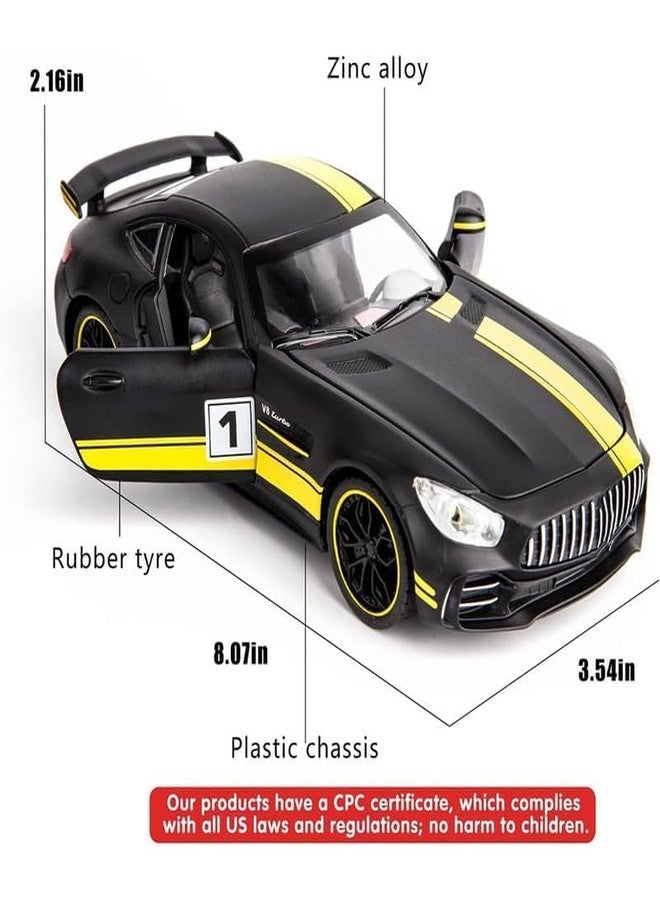 AHBHT Kids Model 1:24 Benz AMG GTR Die Cast Metal Car Pull Back Action Opening Doors with Realistic Engine Sound Lights Toy Car Gift for Boys - Yellow - Image 2