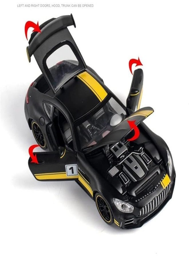 AHBHT Kids Model 1:24 Benz AMG GTR Die Cast Metal Car Pull Back Action Opening Doors with Realistic Engine Sound Lights Toy Car Gift for Boys - Yellow - Image 4