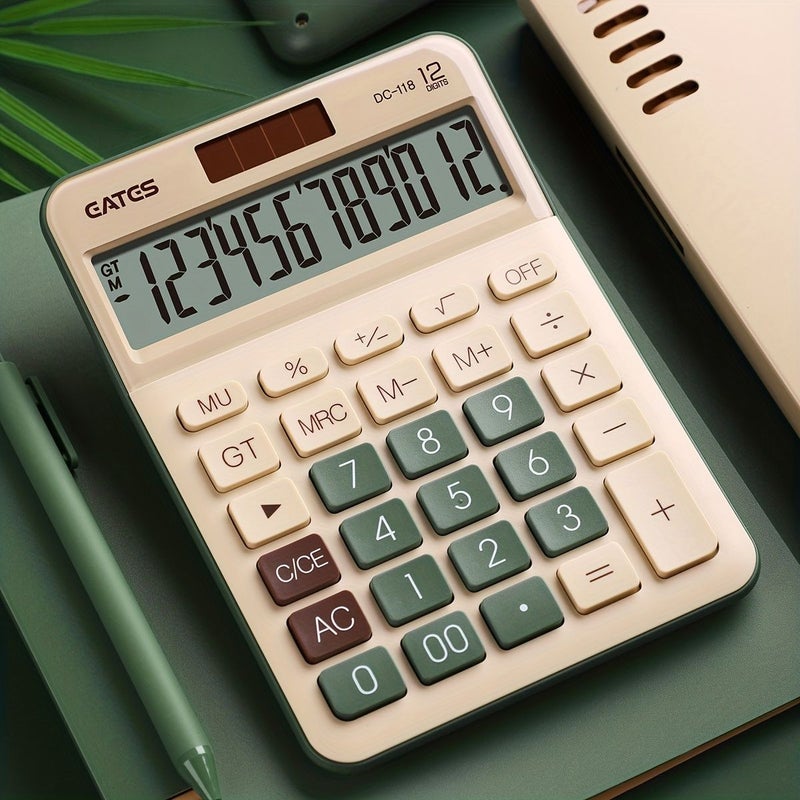 Pink Vintage Office Calculator 12 Digit Battery Dual Power Financial Calculator Large Buttons Large Display Screen For Office Home School - Image 1