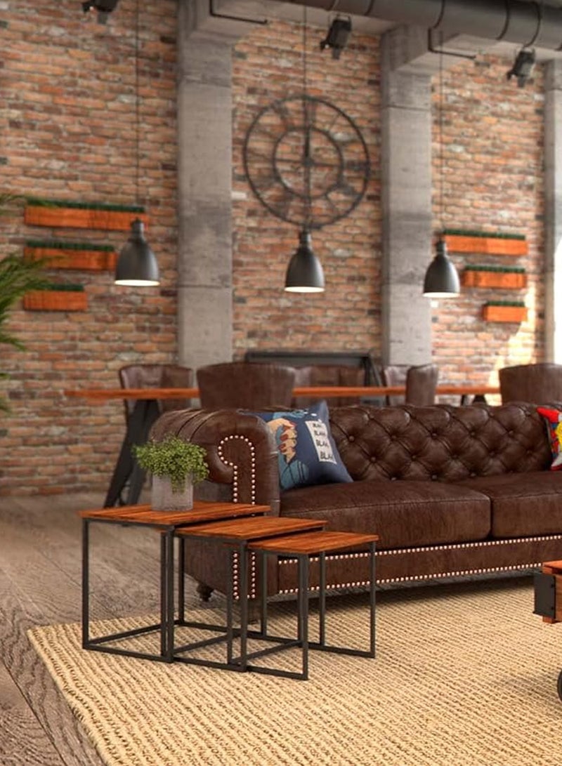 توشونكس مجموعة من 3 طاولات جانبية مربعة متداخلة، تصميم بسيط، طاولات قهوة قابلة للتكديس، سطح خشبي، طاولات جانبية بلمسة صناعية، طاولات بجانب السرير للمكتب المنزلي، غرفة المعيشة، المدخل، والمساحات الصغيرة، طاولة وسط للأريكة، طاولة شاي، بلون الجوز الداكن. - Image 5