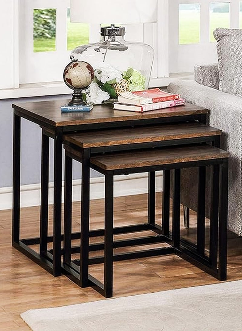 توشونكس مجموعة من 3 طاولات جانبية مربعة متداخلة، تصميم بسيط، طاولات قهوة قابلة للتكديس، سطح خشبي، طاولات جانبية بلمسة صناعية، طاولات بجانب السرير للمكتب المنزلي، غرفة المعيشة، المدخل، والمساحات الصغيرة، طاولة وسط للأريكة، طاولة شاي، بلون الجوز الداكن. - Image 2