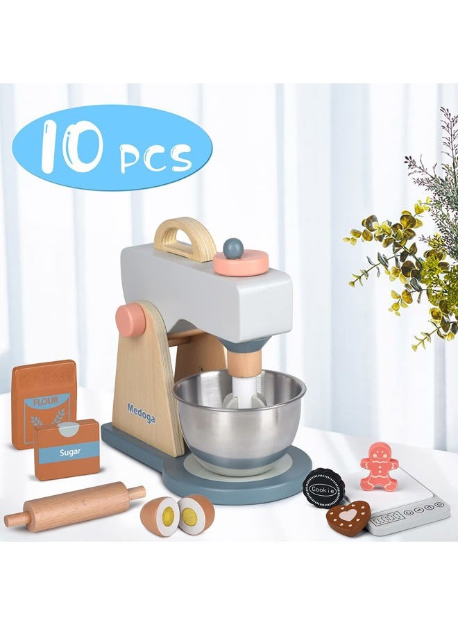 Medoga Play Kitchen Accessories Wooden Mixer Set Pretend Food Sets For Kids Role Toys Girls And Boys (Mixer Set) - Image 5