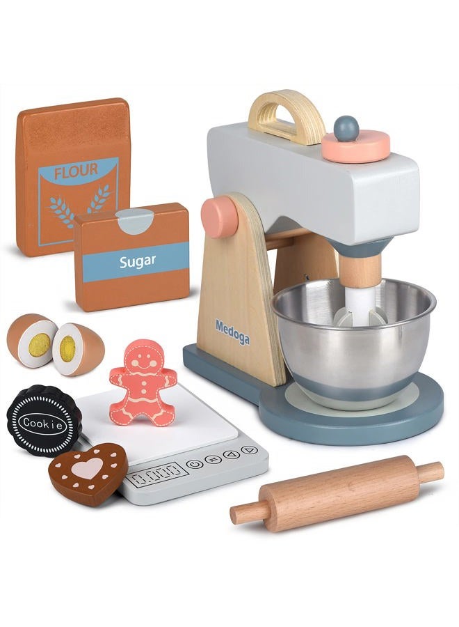 Medoga Play Kitchen Accessories Wooden Mixer Set Pretend Food Sets For Kids Role Toys Girls And Boys (Mixer Set) - Image 1