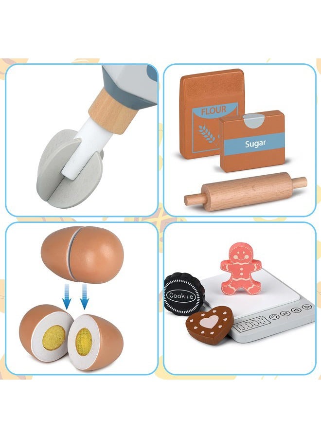 Medoga Play Kitchen Accessories Wooden Mixer Set Pretend Food Sets For Kids Role Toys Girls And Boys (Mixer Set) - Image 3