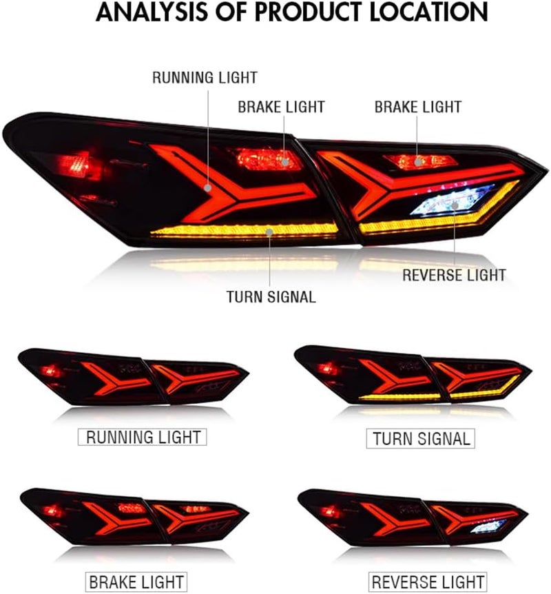 T T-ABC LED Tail Lights for Toyota Camry 2018-2023 - Rear Lamp Taillight Assembly - Image 2