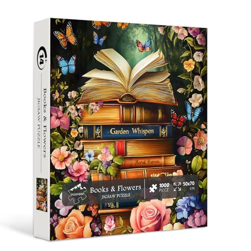 PICKFORU Vintage Book Puzzles for Adults 1000 PiecesPICKFORU Retro Flower Garden Jigsaw Puzzle Wildflower PagesDifficult Plant Floral Puzzle for Book Lovers - Image 1