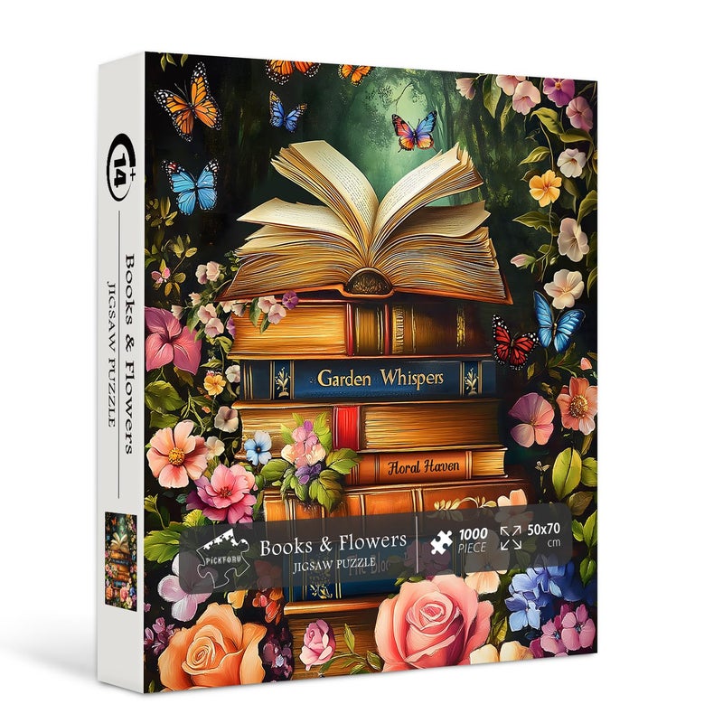 PICKFORU Vintage Book Puzzles for Adults 1000 PiecesPICKFORU Retro Flower Garden Jigsaw Puzzle Wildflower PagesDifficult Plant Floral Puzzle for Book Lovers - Image 3