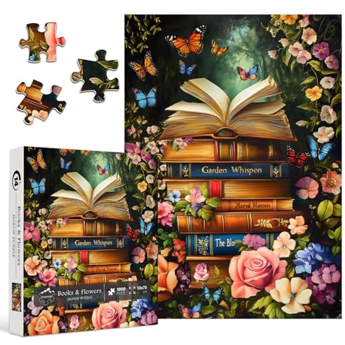 PICKFORU Vintage Book Puzzles for Adults 1000 PiecesPICKFORU Retro Flower Garden Jigsaw Puzzle Wildflower PagesDifficult Plant Floral Puzzle for Book Lovers - Image 5