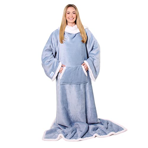 Snuggie Sherpa The Original Wearable Blanket With Sleeves For Adults| Functional Warm & Cozy Super Soft Dusty Blue - Image 1
