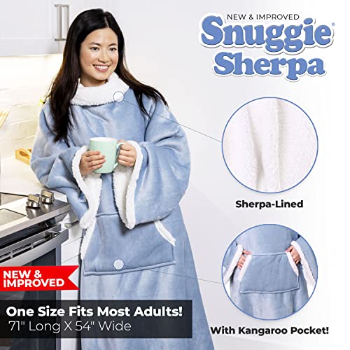 Snuggie Sherpa The Original Wearable Blanket With Sleeves For Adults| Functional Warm & Cozy Super Soft Dusty Blue - Image 2