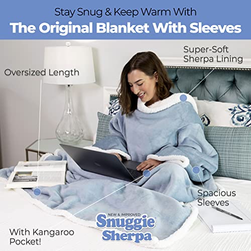 Snuggie Sherpa The Original Wearable Blanket With Sleeves For Adults| Functional Warm & Cozy Super Soft Dusty Blue - Image 3