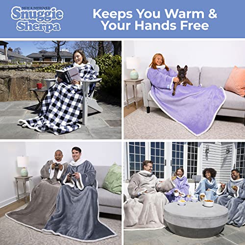Snuggie Sherpa The Original Wearable Blanket With Sleeves For Adults| Functional Warm & Cozy Super Soft Dusty Blue - Image 4
