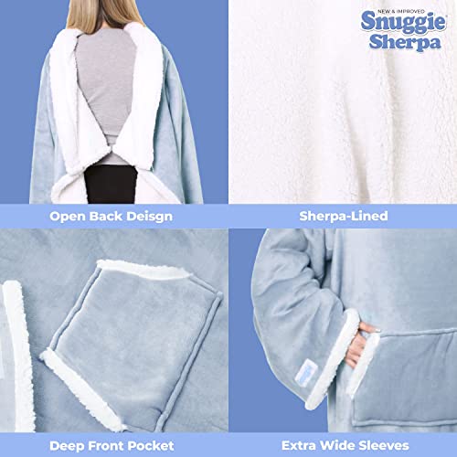 Snuggie Sherpa The Original Wearable Blanket With Sleeves For Adults| Functional Warm & Cozy Super Soft Dusty Blue - Image 5