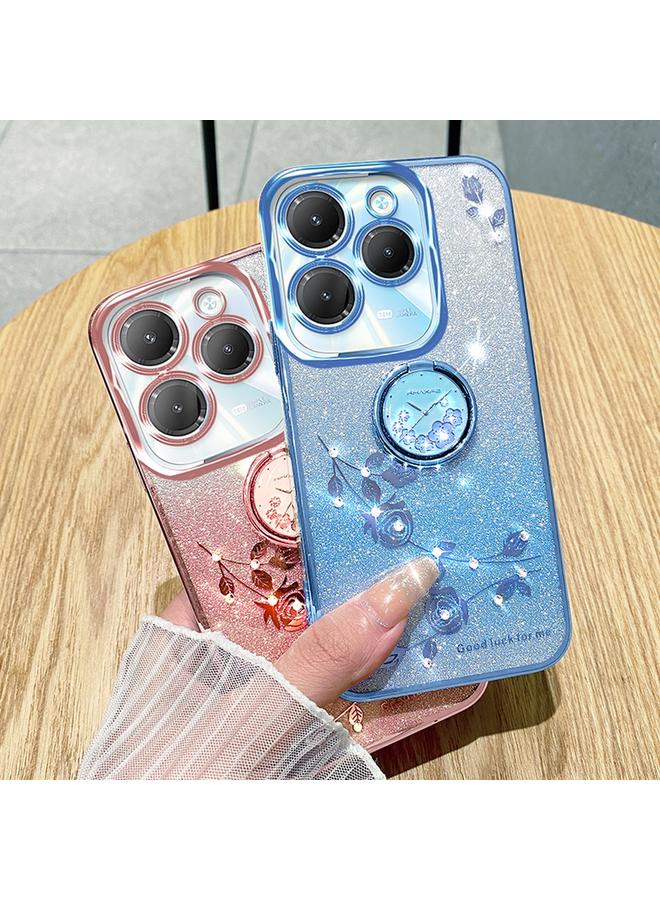 اس-توب جراب لهاتف Infinix Hot 40 جراب هاتف شامل بحلقة زهرة خالدة لامعة متدرجة اللون - Image 4