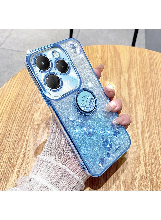 اس-توب جراب لهاتف Infinix Hot 40 جراب هاتف شامل بحلقة زهرة خالدة لامعة متدرجة اللون - Image 1