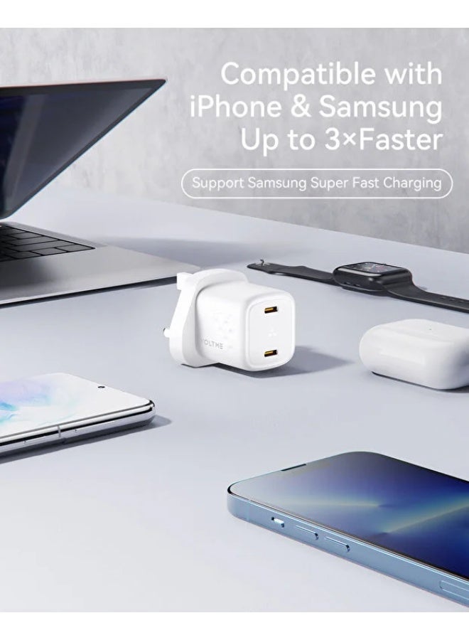 VOLTME 30W GaN III Dual USB-C Fast Charger, PD 3.0 PPS Compact Wall Adapter, 2-Port Super Fast Charging for iPhone 17 Pro/17 Pro Max/16/15/14/13/12/11, Samsung S25/S24/S23 Ultra, MacBook Air, iPad, AirPods, Pixel & USB-C Devices – White - Image 3