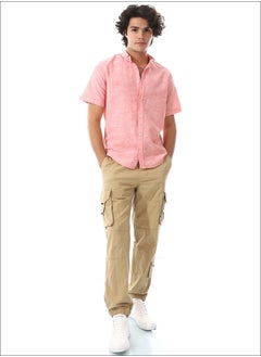 Andora Solid Linen Short Sleeve Oxford Shirt _ Watermelon  - Image 1