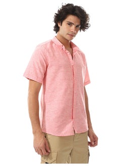 Andora Solid Linen Short Sleeve Oxford Shirt _ Watermelon  - Image 3