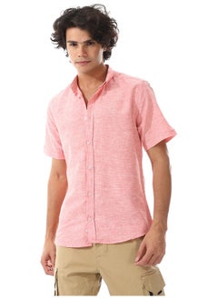 Andora Solid Linen Short Sleeve Oxford Shirt _ Watermelon  - Image 5