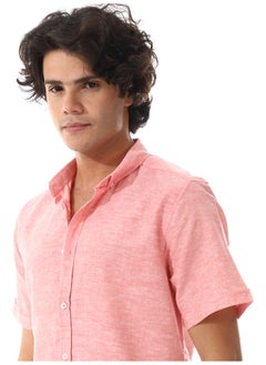 Andora Solid Linen Short Sleeve Oxford Shirt _ Watermelon  - Image 2