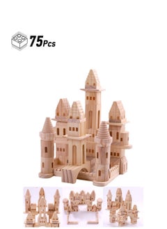 75Pcs Children's Castle Building Blocks Jenga Building Toy Scene Shape Cognition Educational Toy Wooden Preschool Learning Toy Stacking Blocks
