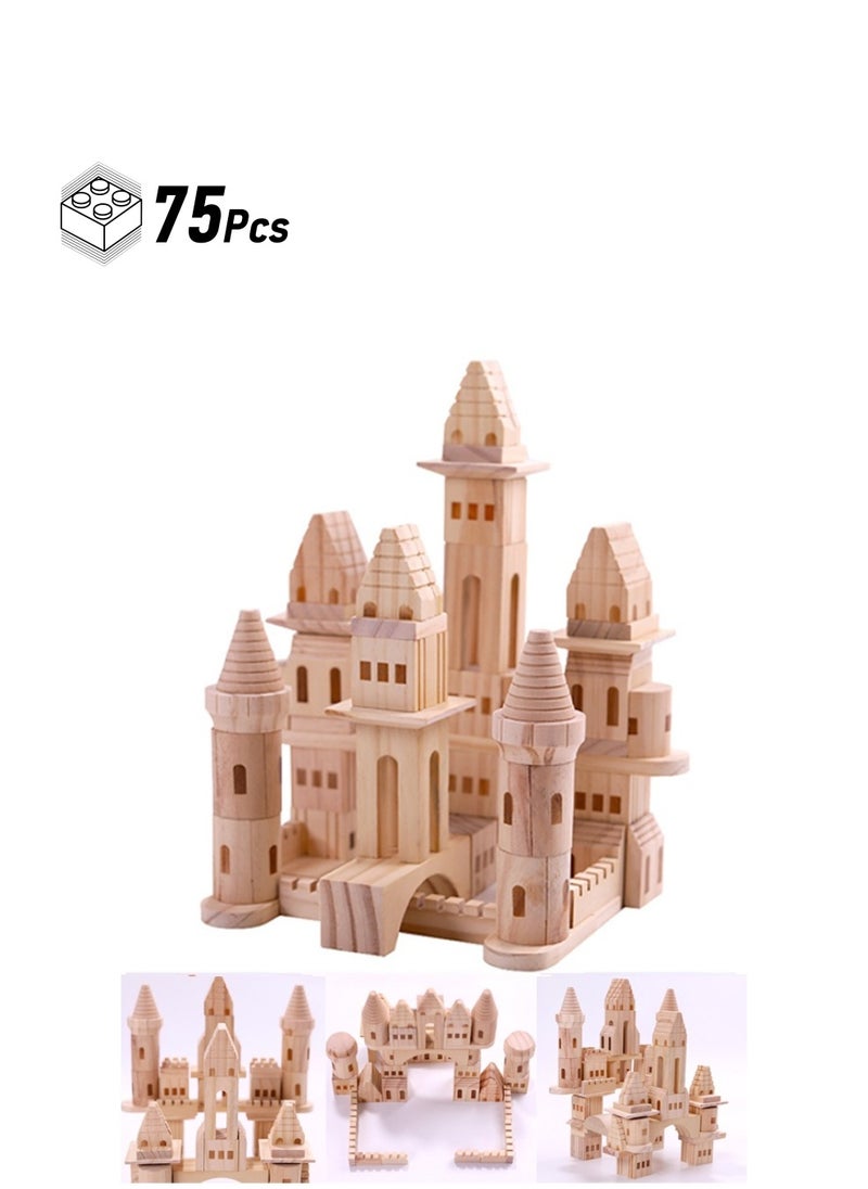 Generic - 75Pcs Children's Castle Building Blocks Jenga Building Toy Scene Shape Cognition Educational Toy Wooden Preschool Learning Toy Stacking Blocks - Image 1
