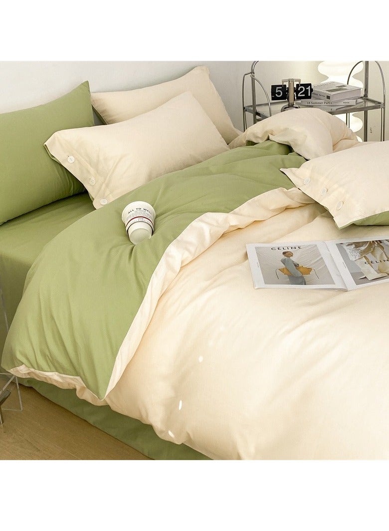 AROAQ Bed Cover Set, Soft Luxurious Pure Bedsheet Set, Long-staple Cotton Simple Solid Color Bed Sheet Quilt Cover Bedding Twill Cotton Set, (Milkshake White + Yunchuan Green, 1.5m Fitted Sheet Set Of Four)  - Image 1