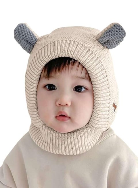 TopiBaaz Kids Winter Beanie Monkey Fur Fleece Cap Hood with Cute Pom Pom Multi Use Woolen Bear Balaclava Neck Warmer Scarf Casual Cap Hat for Girls & Boys (Age 2 to 8 Yrs) (Beige)