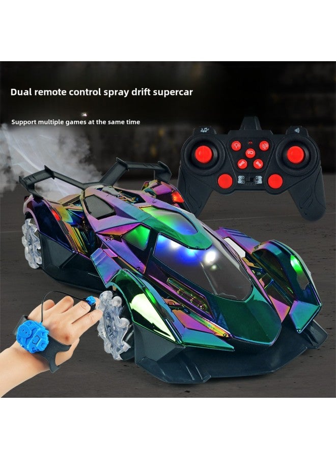 Loquat Drift Spray Remote Control Car Stunt Children Racing Car Charging Induction Electric Remote Control Car Toy-Color:Dual Remote Control-blue - Image 2