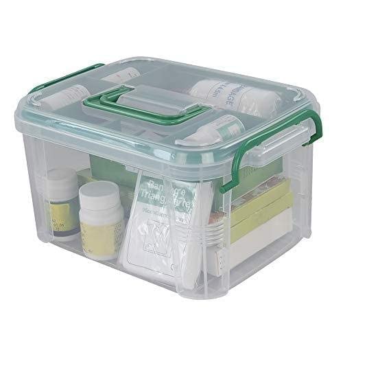 dhavl Portable Square Emergency Medical Kit Medicine Organizer Storage Container First Aid Box with Locking Lid Carry Handle Useful for Home Camping Travel Domestic - Image 3